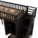 Twin size Loft Bed with Bookshelf,Drawers,Desk,and Wardrobe-Espresso - Home Elegance USA