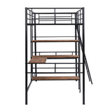 Twin Size Metal Loft Bed and Built-in Desk and Shelves,Black(OLD DKU:WF280270AAB) - Home Elegance USA