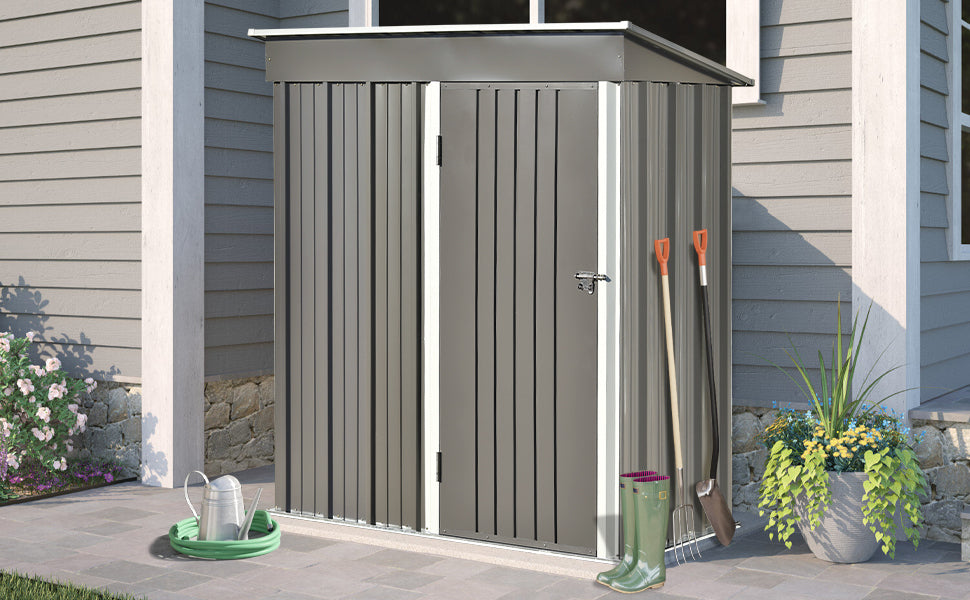 TOPMAX Patio 5ft Wx3ft. L Garden Shed, Metal Lean-to Storage Shed with Lockable Door, Tool Cabinet for Backyard, Lawn, Garden, Gray