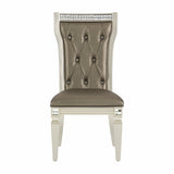 Glamorous Style Dining 7pc Set Champagne Finish Table w Leaf Glass Insert Top Upholstered Tufted 6x Side Chairs Traditional Dining Room Furniture - Home Elegance USA