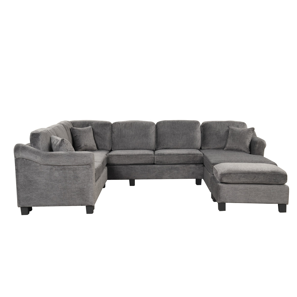 122.1" *91.3" 4pcs Sectional Sofa with Ottoman with Right Side Chaise velvet fabric Dark Gray | Home Elegance USA