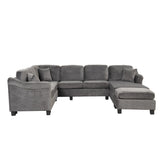 122.1" *91.3" 4pcs Sectional Sofa with Ottoman with Right Side Chaise velvet fabric Dark Gray | Home Elegance USA