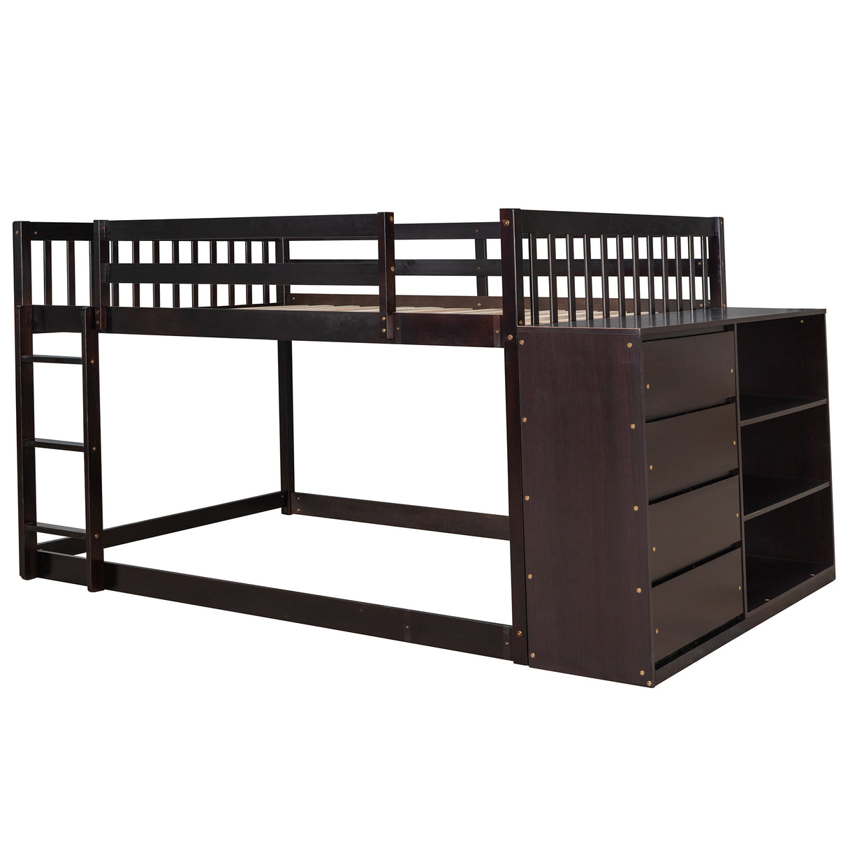 Full over Full Bunk Bed with 4 Drawers and 3 Shelves-Espresso - Home Elegance USA