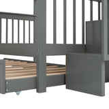 Stairway Full-Over-Full Bunk Bed with Twin size Trundle, Storage and Guard Rail for Bedroom, Dorm - Gray(OLD SKU :LP001210AAE) - Home Elegance USA