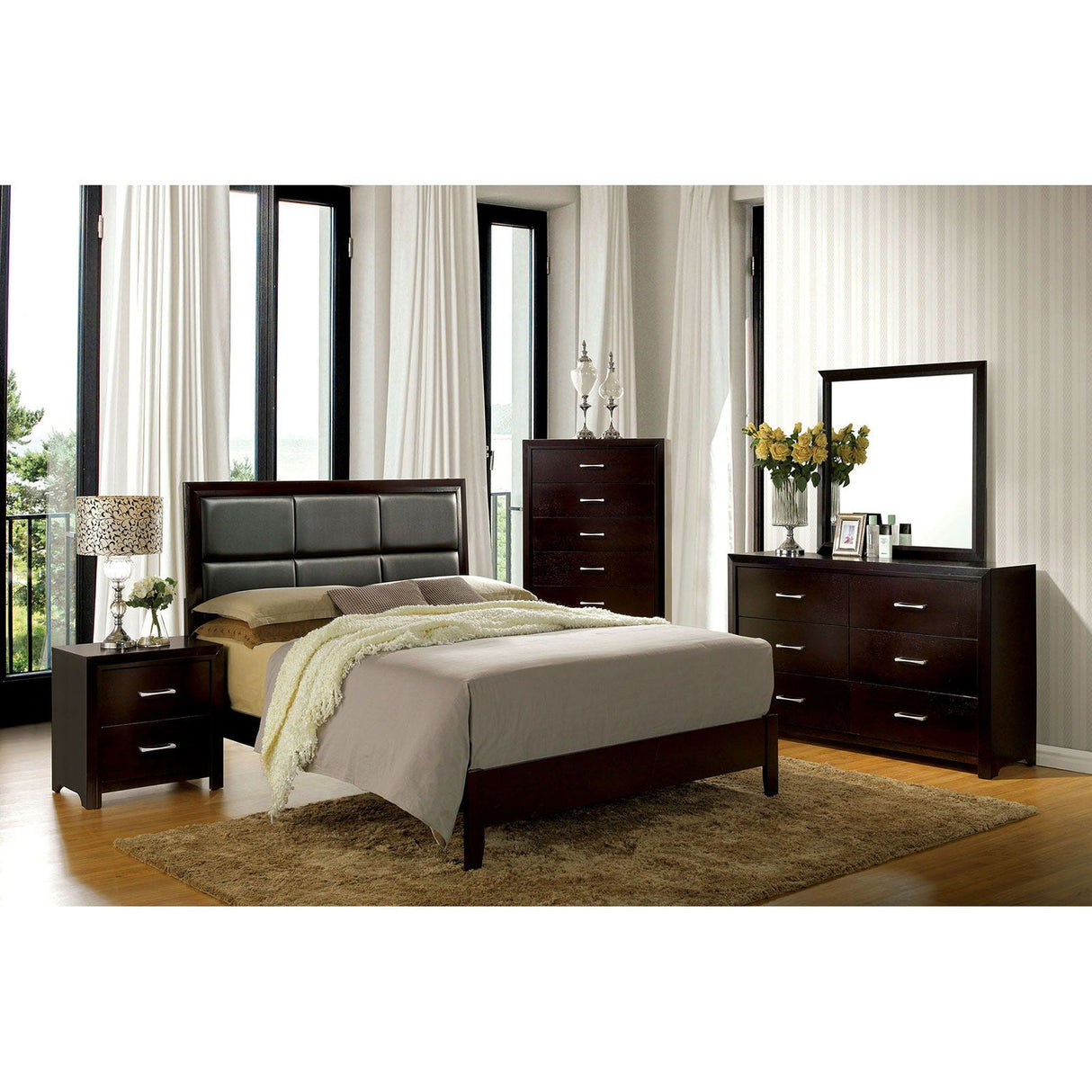 Janine - 5 Piece Queen Bedroom Set With 2Ns - Espresso - Home Elegance USA