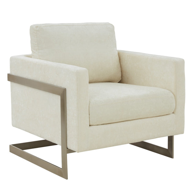 Vig Furniture Modrest Prince - Contemporary Off White Fabric and Silver Accent Chair