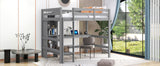 Full Size Loft Bed with Multifunction Shelves and Under-bed Desk, Gray - Home Elegance USA