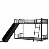 Metal Bunk Bed with Slide, Twin over Twin, Black - Home Elegance USA