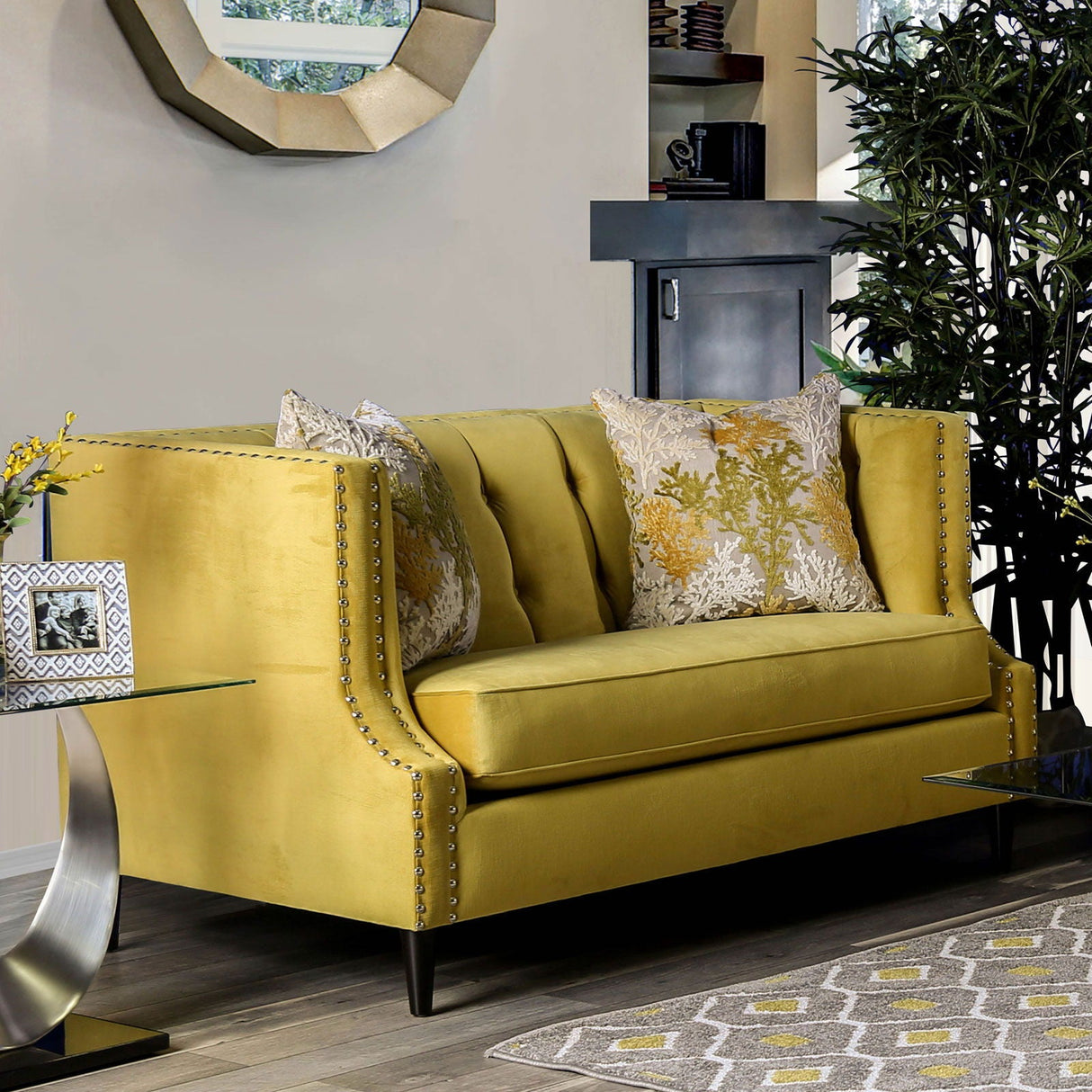 Tegan - Sofa & Loveseat - Royal Yellow / Light Tan - Home Elegance USA