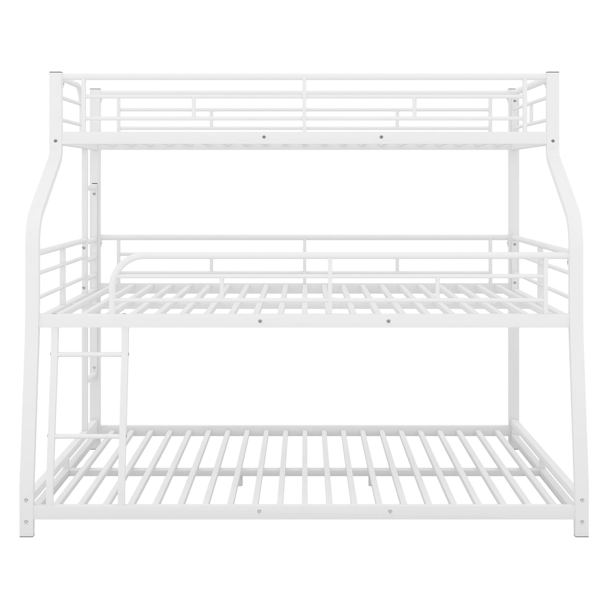 Twin XL/Full XL/Queen Triple Bunk Bed with Long and Short Ladder and Full-Length Guardrails,White - Home Elegance USA