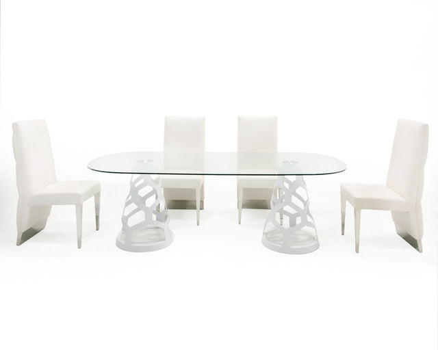 Vig Furniture Modrest Lilly - Modern White and 15mm Glass Rectangular Dining Table