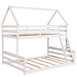 Twin over Full House Bunk Bed with Built-in Ladder,White - Home Elegance USA