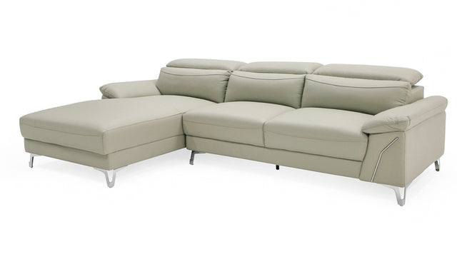 Vig Furniture Divani Casa Sura - Modern Light Grey Leather Left Facing Sectional Sofa