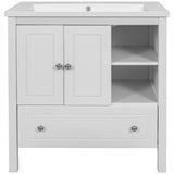 [VIDEO] 30" Bathroom Vanity with Sink, Bathroom Storage Cabinet with Doors and Drawers, Solid Wood Frame, Ceramic Sink, White