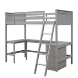 Twin size Loft Bed with Shelves and Desk, Wooden Loft Bed with Desk - Gray(OLD SKU:LT000537AAE) - Home Elegance USA