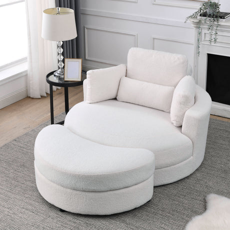 [Video] Welike Swivel Accent Barrel Modern Sofa Lounge Club Big Round Chair with Storage Ottoman Linen Fabric for Living Room Hotel with Pillows. *2PCS Home Elegance USA