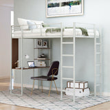 Twin Metal Loft Bed with 2 Shelves and one Desk ,Silver(Old SKU: MF281206AAN)