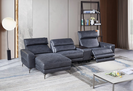 Vig Furniture Divani Casa Laramie - Modern Charcoal Grey Vegan Leather Left Facing Sectional With Power Recliners