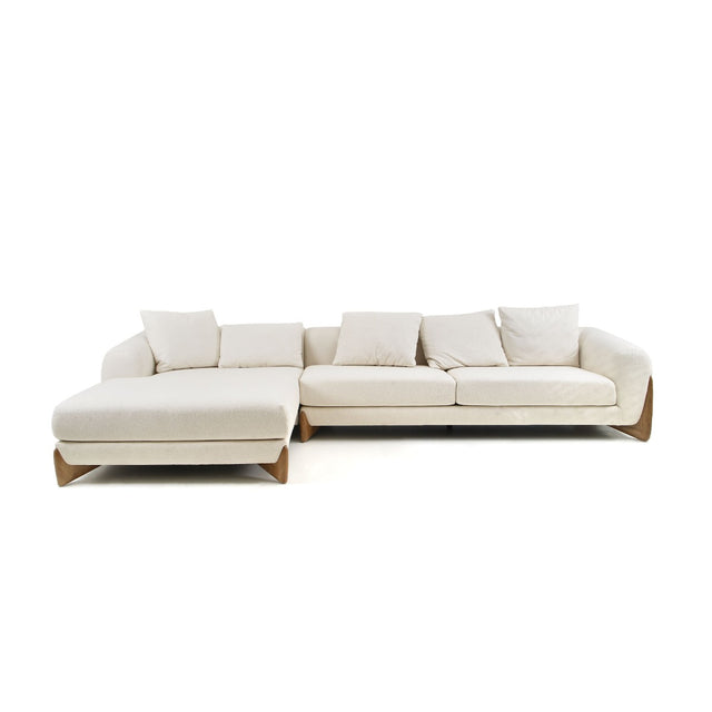 Vig Furniture Modrest Fleury - Contemporary Cream Fabric and Walnut LAF Sectional Sofa