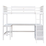 Twin size Loft Bed with Shelves and Desk, Wooden Loft Bed with Desk - White(OLD SKU:LT000537AAK) - Home Elegance USA