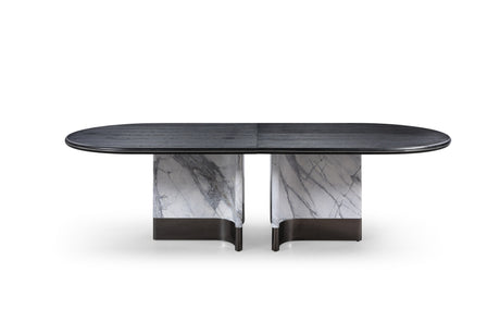 Vig Furniture Modrest Renfew - Modern Black Oak + Faux Marble Oval Dining Table
