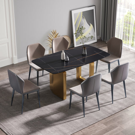 63"Modern artificial stone black curved golden metal leg dining table -6 people - Home Elegance USA