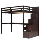 L-Shaped Twin Size Bunk Bed and Loft Bed with Built-in Middle Staircase and Desk,Espresso - Home Elegance USA