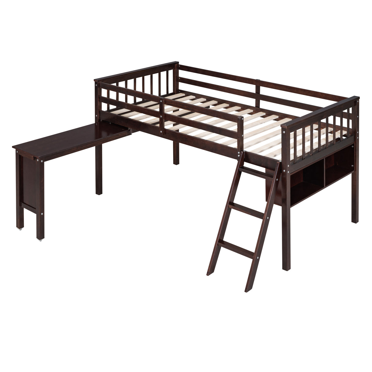 Twin Size Loft Bed With Removable Desk and Cabinet, Espresso - Home Elegance USA