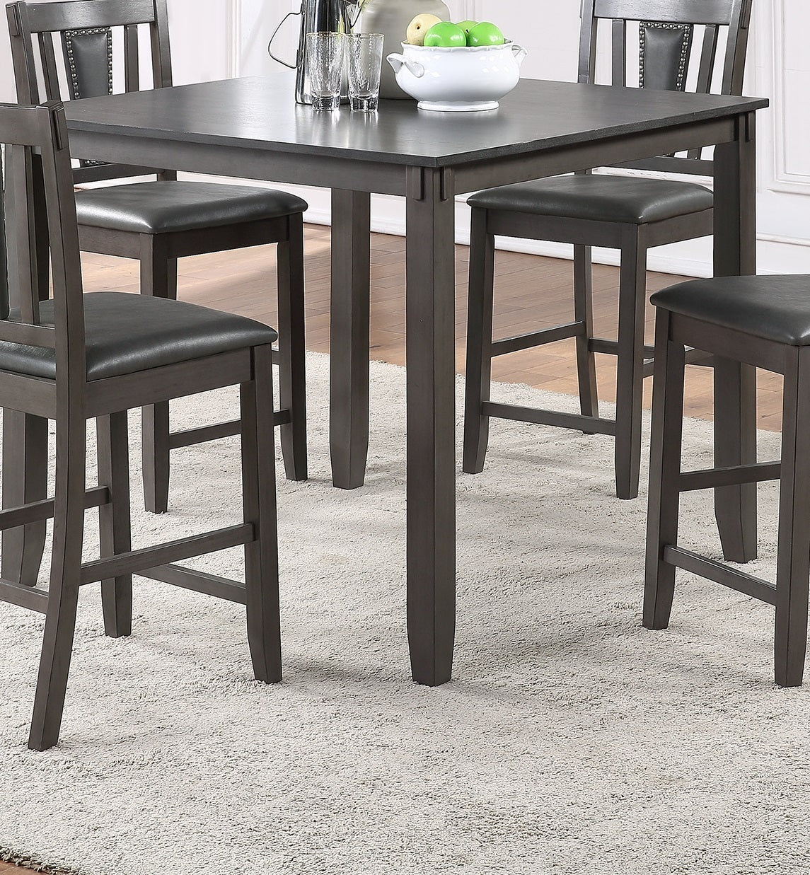 Grey Finish Dinette 5pc Set Kitchen Breakfast Counter height Dining Table w wooden Top Upholstered Cushion 4x High Chairs Dining room Furniture - Home Elegance USA