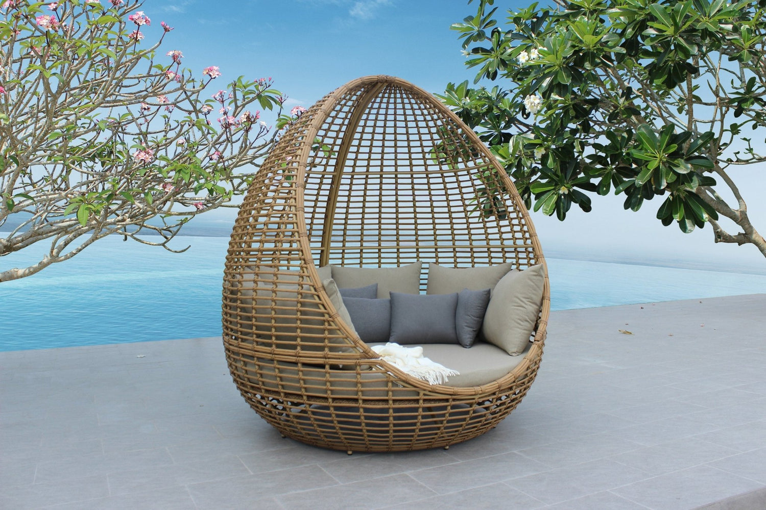 Vig Furniture Renava Cocoon - Outdoor Beige + Wicker Lounge Bed