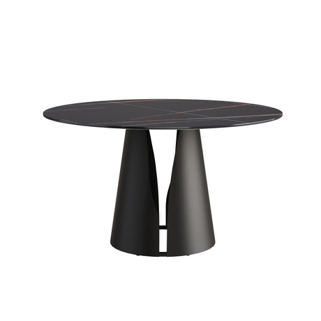 53.15"Modern artificial stone round black carbon steel base dining table - can accommodate 6 people - Round Dining Tables - W1535S00217 - image - 7