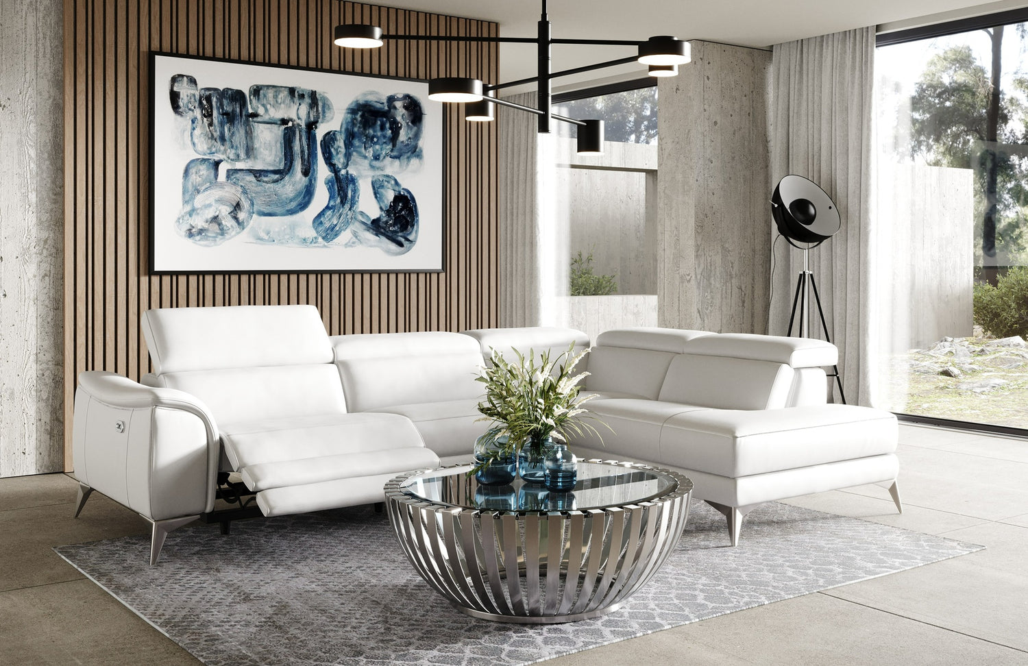 Vig Furniture Lamod Italia Monte Carlo - Italian Modern White Leather Right Facing Sectional Sofa