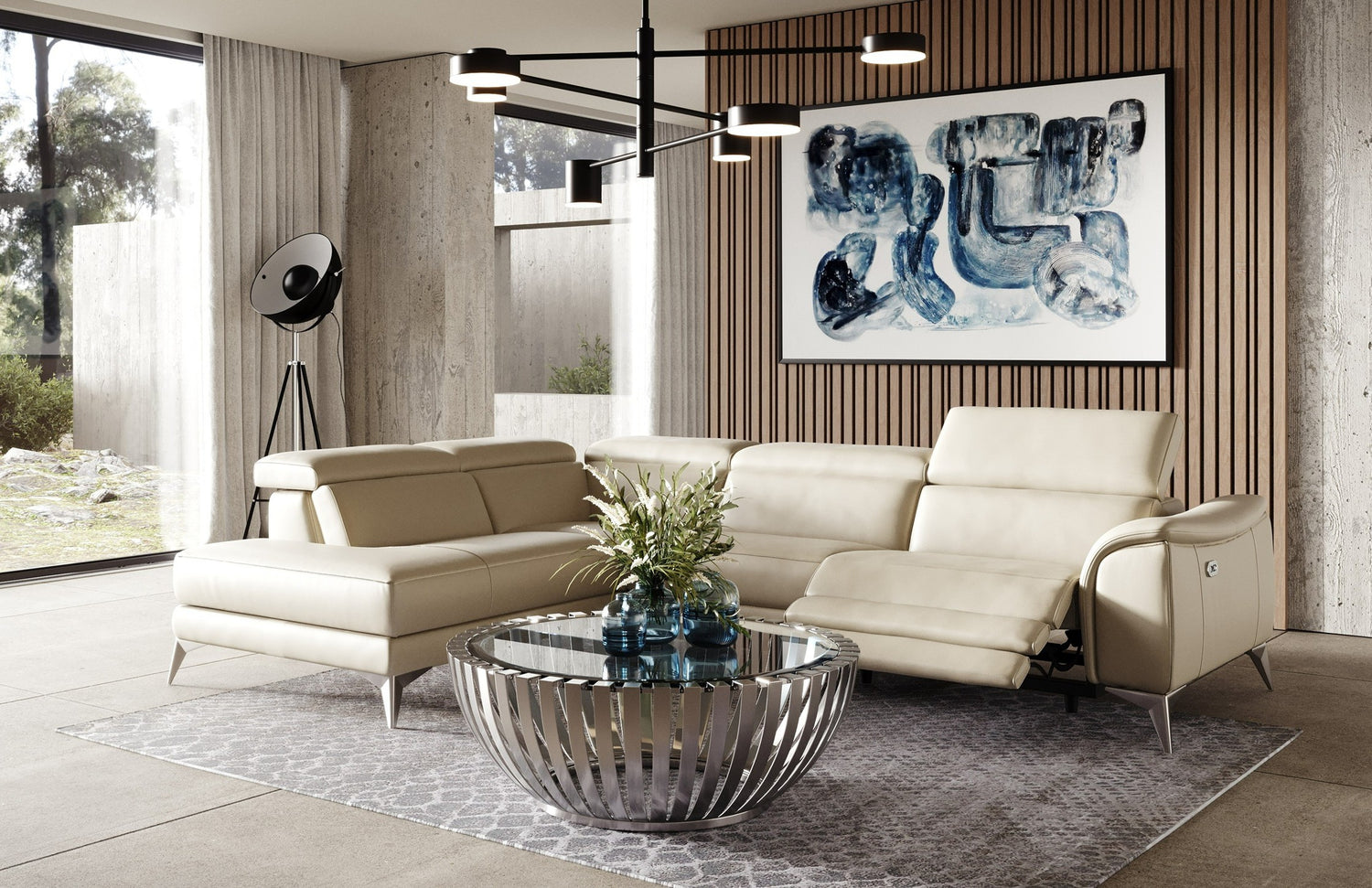 Vig Furniture Lamod Italia Monte Carlo - Italian Modern Cappuccino Leather Left Facing Sectional Sofa