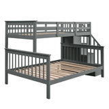 Stairway Twin-Over-Full Bunk Bed with Storage and Guard Rail for Bedroom, Gray color(OLD SKU :LP000019AAE) - Home Elegance USA