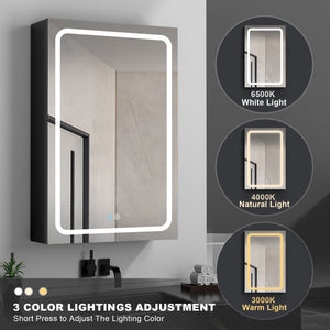 40x30 Inch LED Bathroom Medicine Cabinet Surface Mount Double Door Lighted Medicine Cabinet, Medicine Cabinets for Bathroom with Mirror Defogging, Dimmer Black - W995S00046 - image - 4