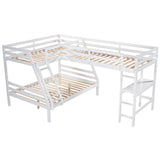 L-Shaped Twin over Full Bunk Bed and Twin Size Loft Bed with Built-in Desk,White - Home Elegance USA