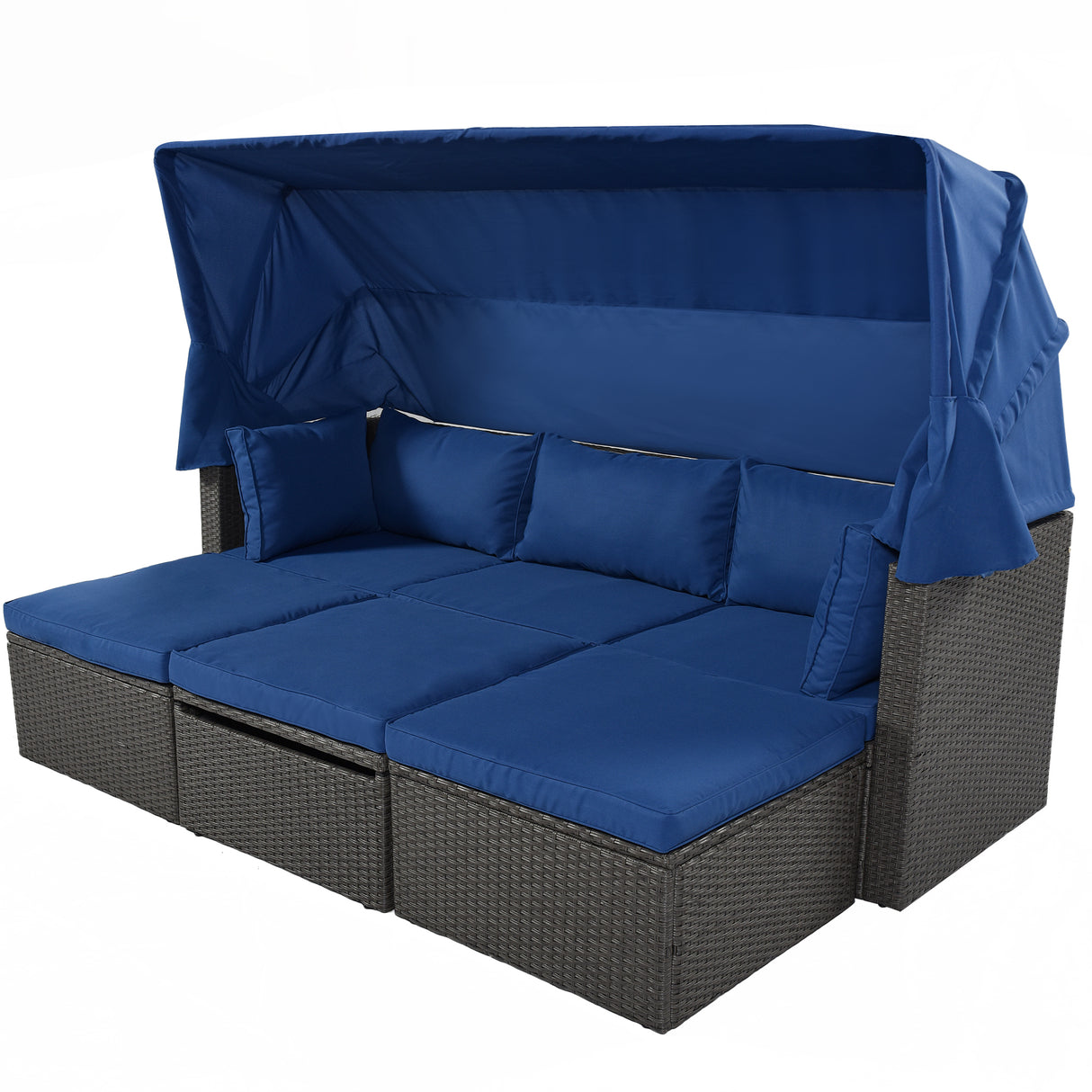 U_Style Outdoor Patio Rectangle Daybed with Retractable Canopy,  Wicker Furniture Sectional Seating with Washable Cushions, Backyard, Porch（As same as WY000263AAV） - Home Elegance USA