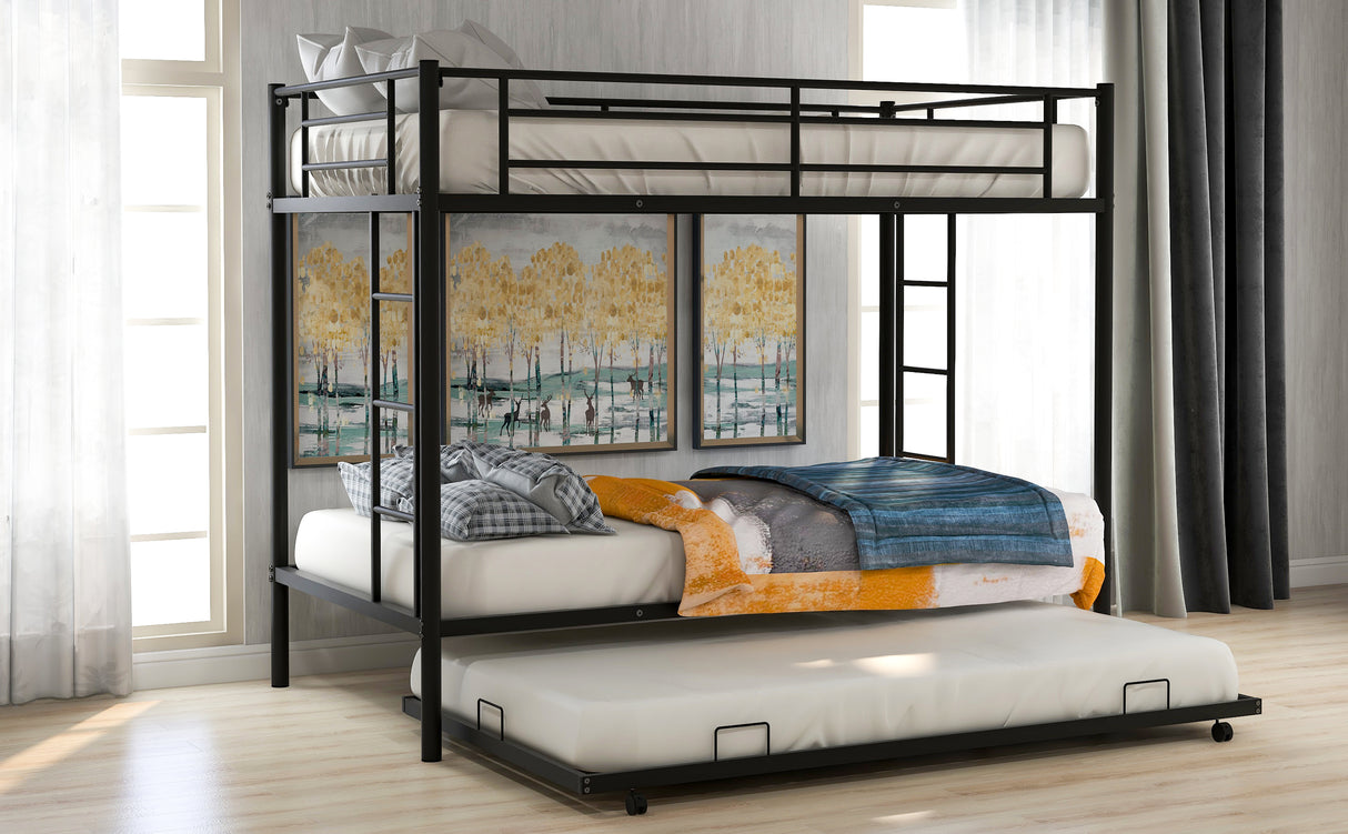 Twin over Twin Bunk Bed with Trundle, Black - Home Elegance USA