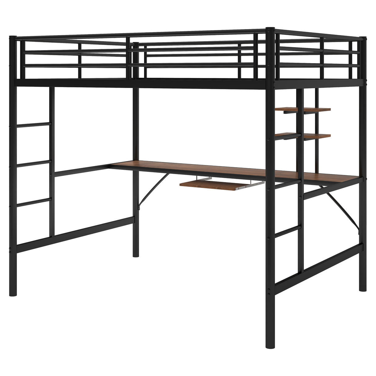 Loft Bed with Desk and Shelf , Space Saving Design,Full,Black (OLD SKU:MF285665AAB) - Home Elegance USA