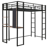 Twin Metal Loft Bed with 2 Shelves and one Desk ,BLACK(Old SKU: MF281206AAB)