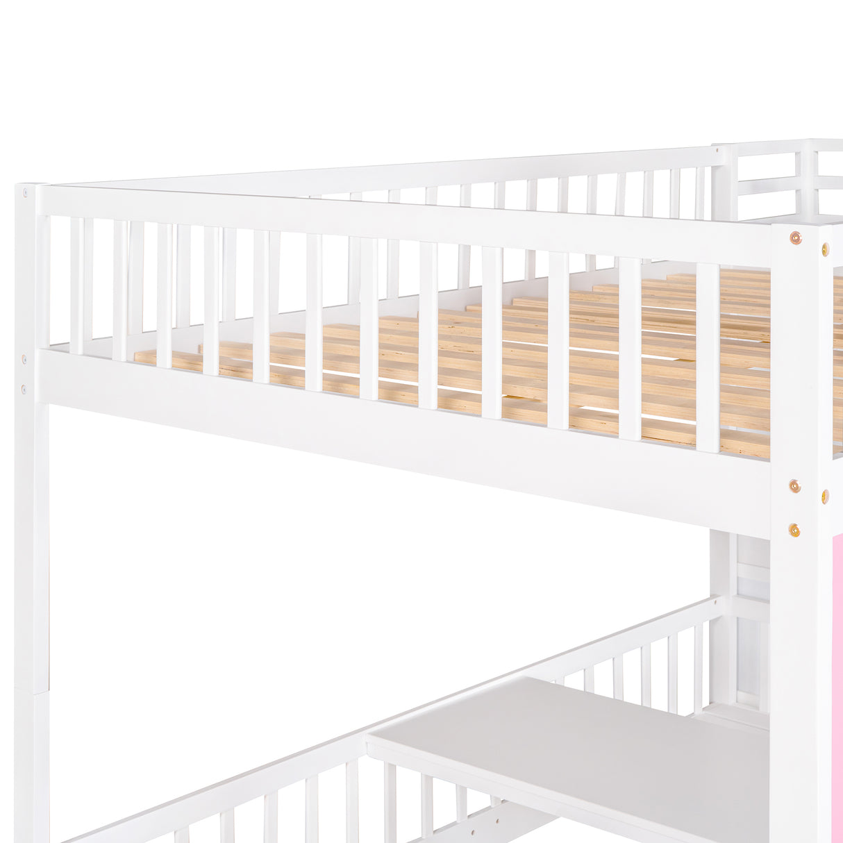 Full-Over-Full Bunk Bed with Changeable Table , Bunk Bed Turn into Upper Bed and Down Desk - Pink - Home Elegance USA