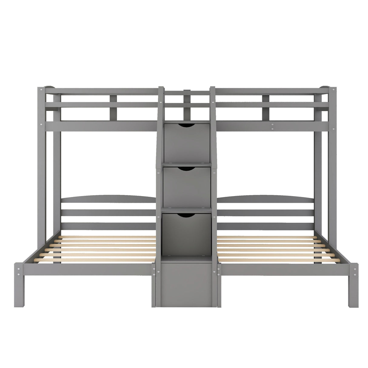 Twin over Twin & Twin Bunk Bed with Built-in Staircase and Storage Drawer,Gray Home Elegance USA