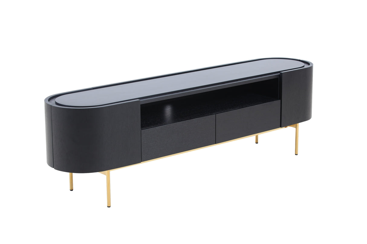 Vig Furniture Modrest Bowie - Mid-Century Modern Black Oak + Brass TV Stand