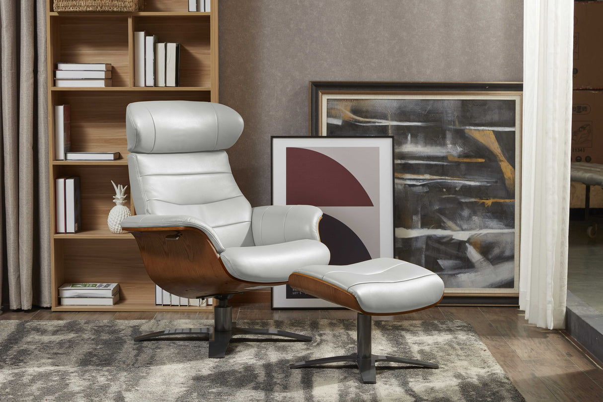 Vig Furniture Divani Casa Abrons - Mid-Century Modern Light Grey Leather Lounge Chair & Ottoman
