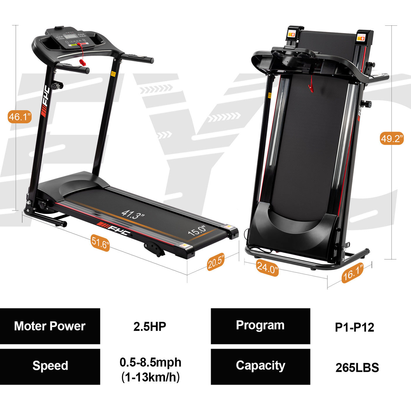 FYC Folding Treadmills for Home with Bluetooth and Incline, Portable Running Machine Electric Compact Treadmills Foldable for Exercise Home Gym Fitness Walking Jogging