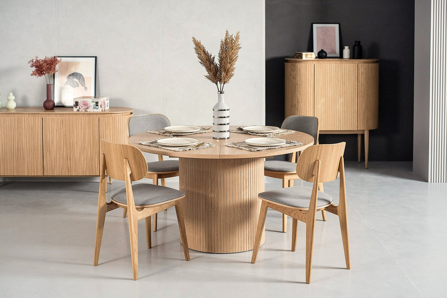 Vig Furniture Modrest Miami - Modern Natural Oak Round Dining Table With Extension
