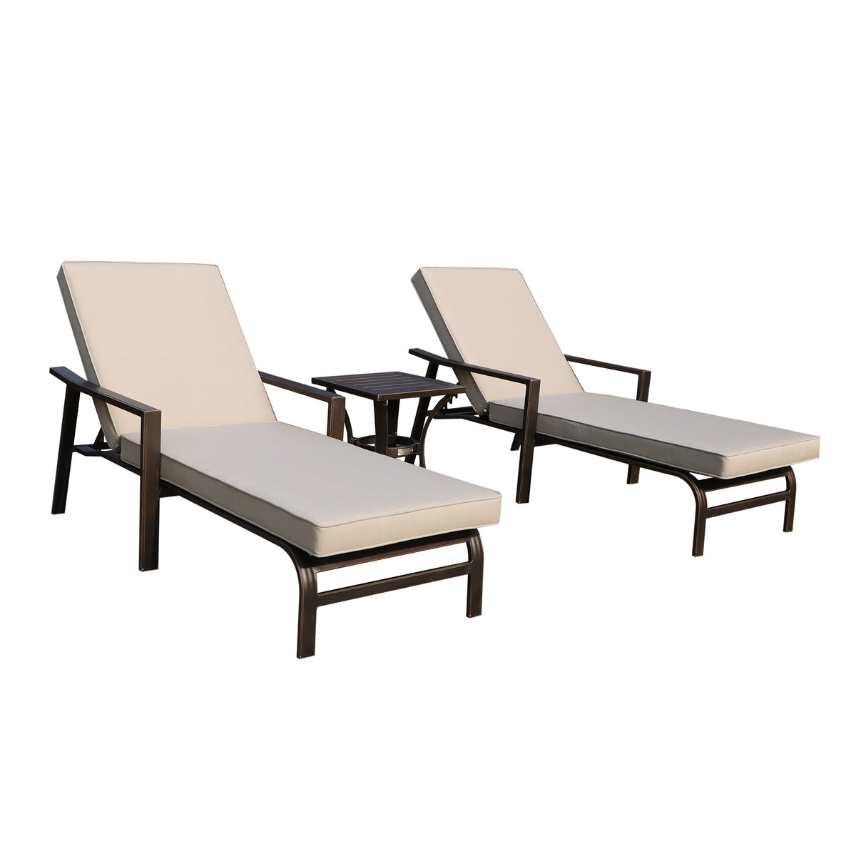 78.93" Long Reclining Chaise Lounge Set with Taupe Cushions, Liberty Bronze