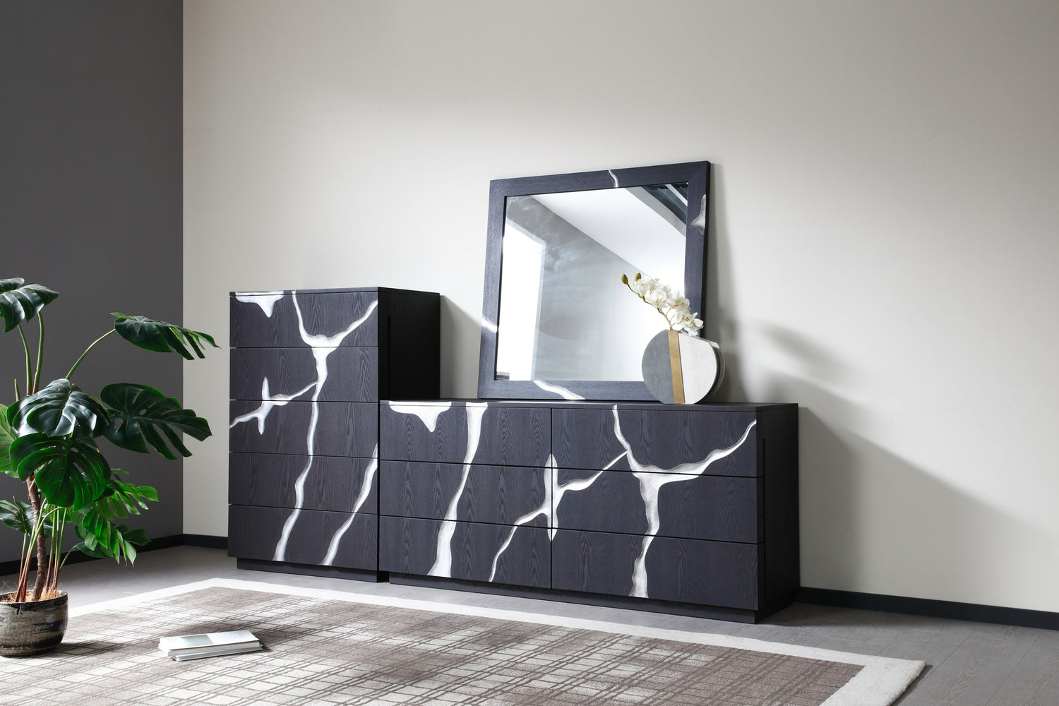 Vig Furniture Modrest Aspen - Modern Matte Brown Ash & Silver Mirror