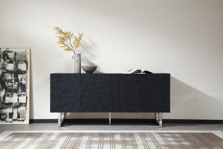 Vig Furniture Modrest Kenda - Modern Black Ash + Stainless Steel Buffet