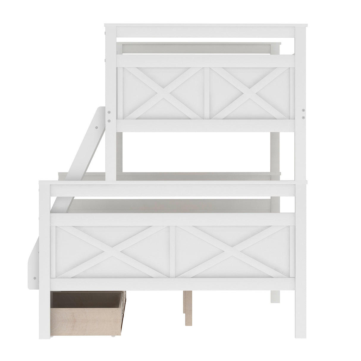 Twin over Full Bunk Bed with Ladder, Two Storage Drawers, Safety Guardrail, White - Home Elegance USA